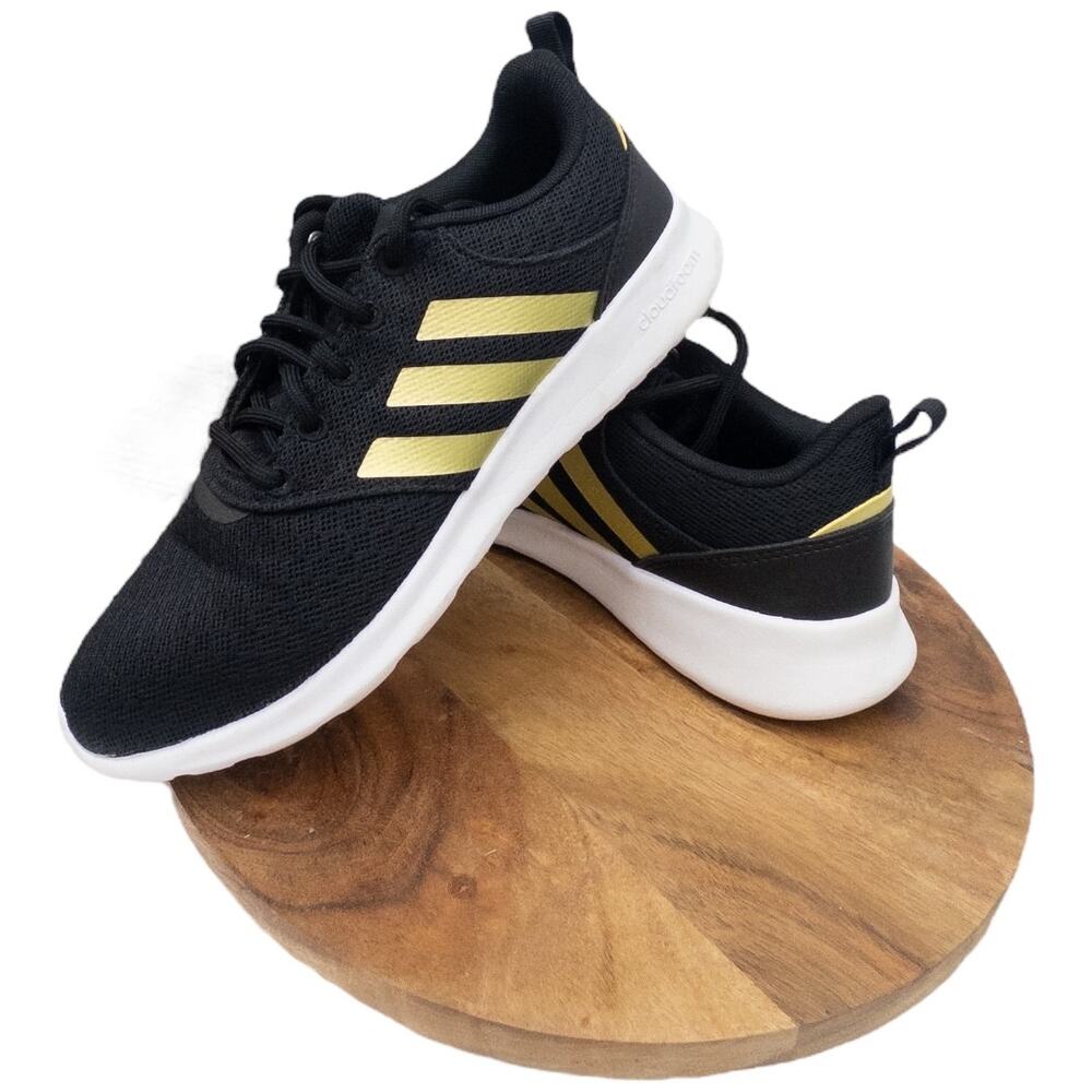 Adidas QT Racer 2.0 Women's Running Shoes Sneakers Black Metallic Gold Size 7.5